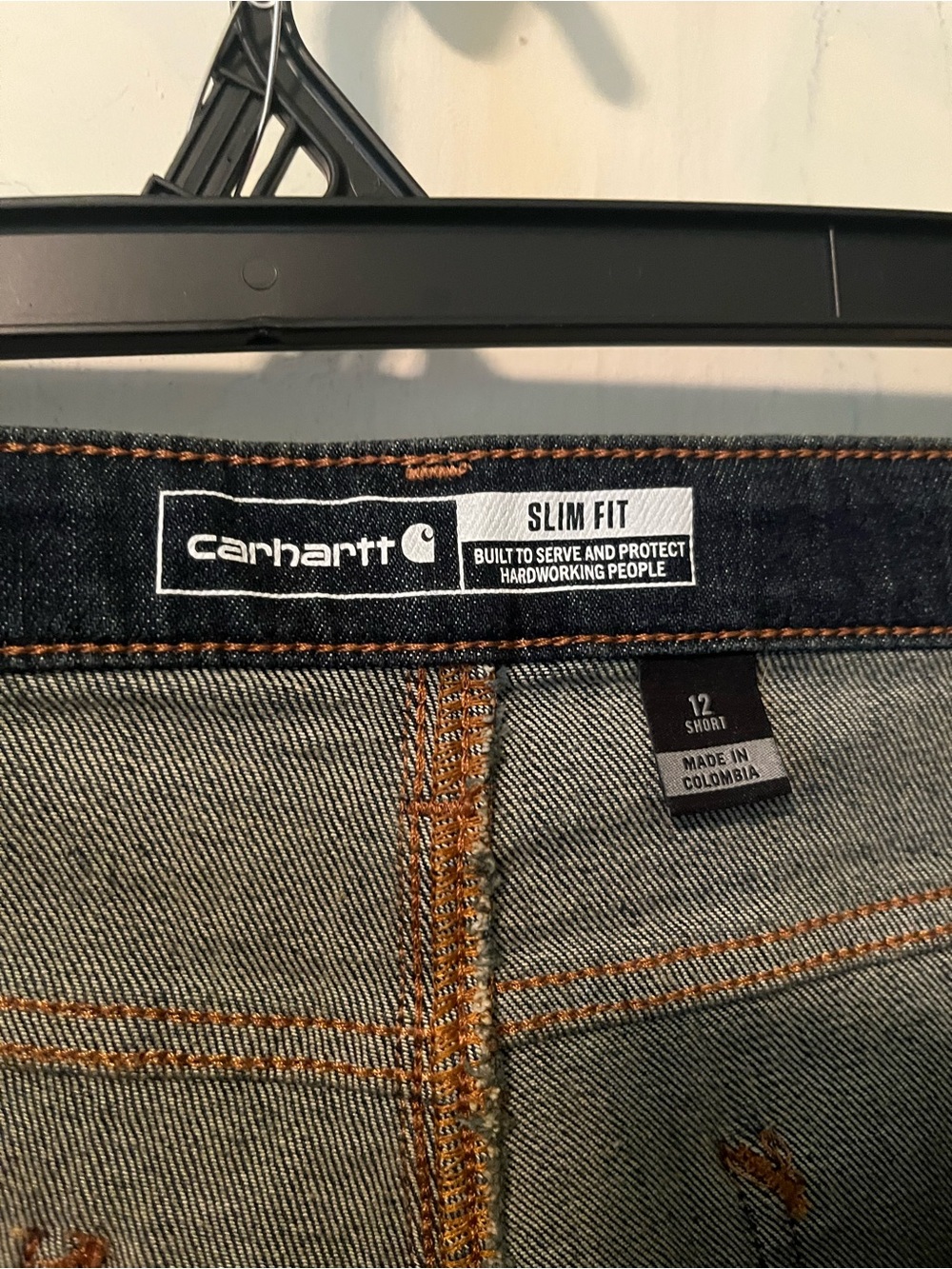 Carhartt Slim/Straight Dark Blue Jeans with Orange Stitching